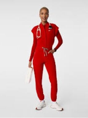 Figs Rafaela cargo scrub jumpsuit in winning red